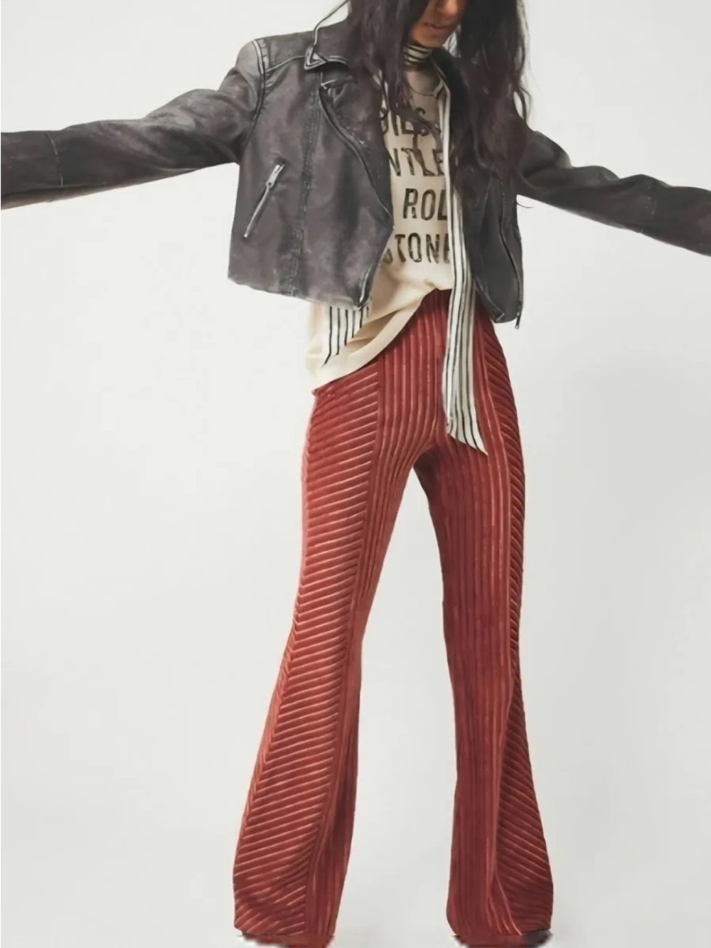 NWT Free People Women’s Copper Brown Slim Pull-On Velvet Flare Pants Size M - Picture 7 of 7